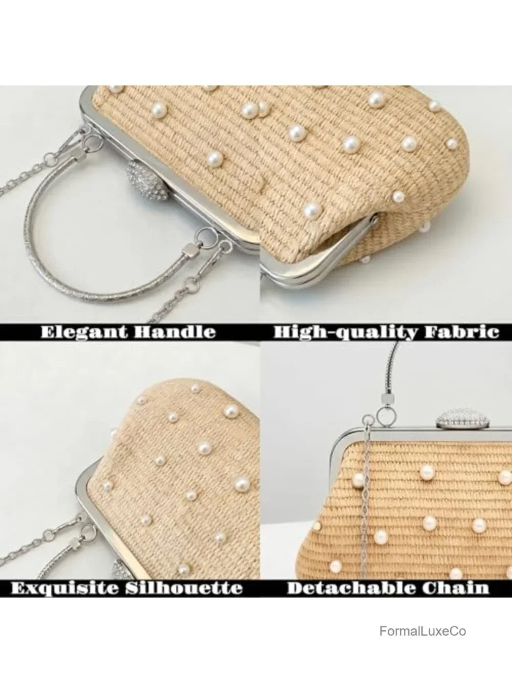 Woven Straw Clutch with Top Handle, Detachable Chain, Evening Bag, Summer Beach